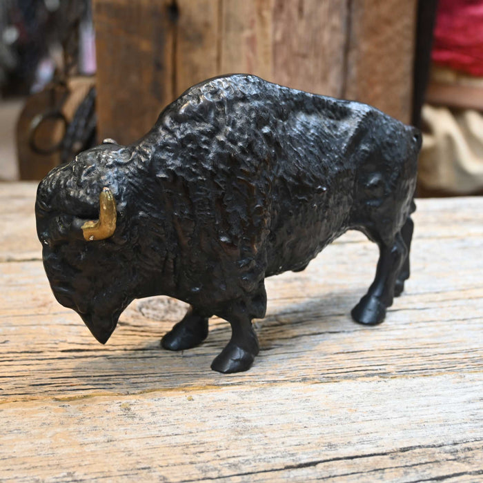 Vintage Solid Brass Buffalo w/ Black Patina & Brass Horns