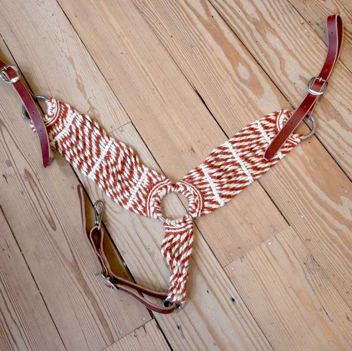 Handmade Red & White 3 Piece Breast Collar Tack - Breast Collars Iron Horse Head Brand