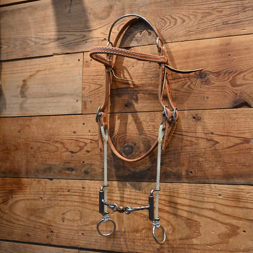 Cow Horse Supply Bridle w/DL Twisted Dogbone and Roller Sliding Gag Tack - Training Cow Horse Supply