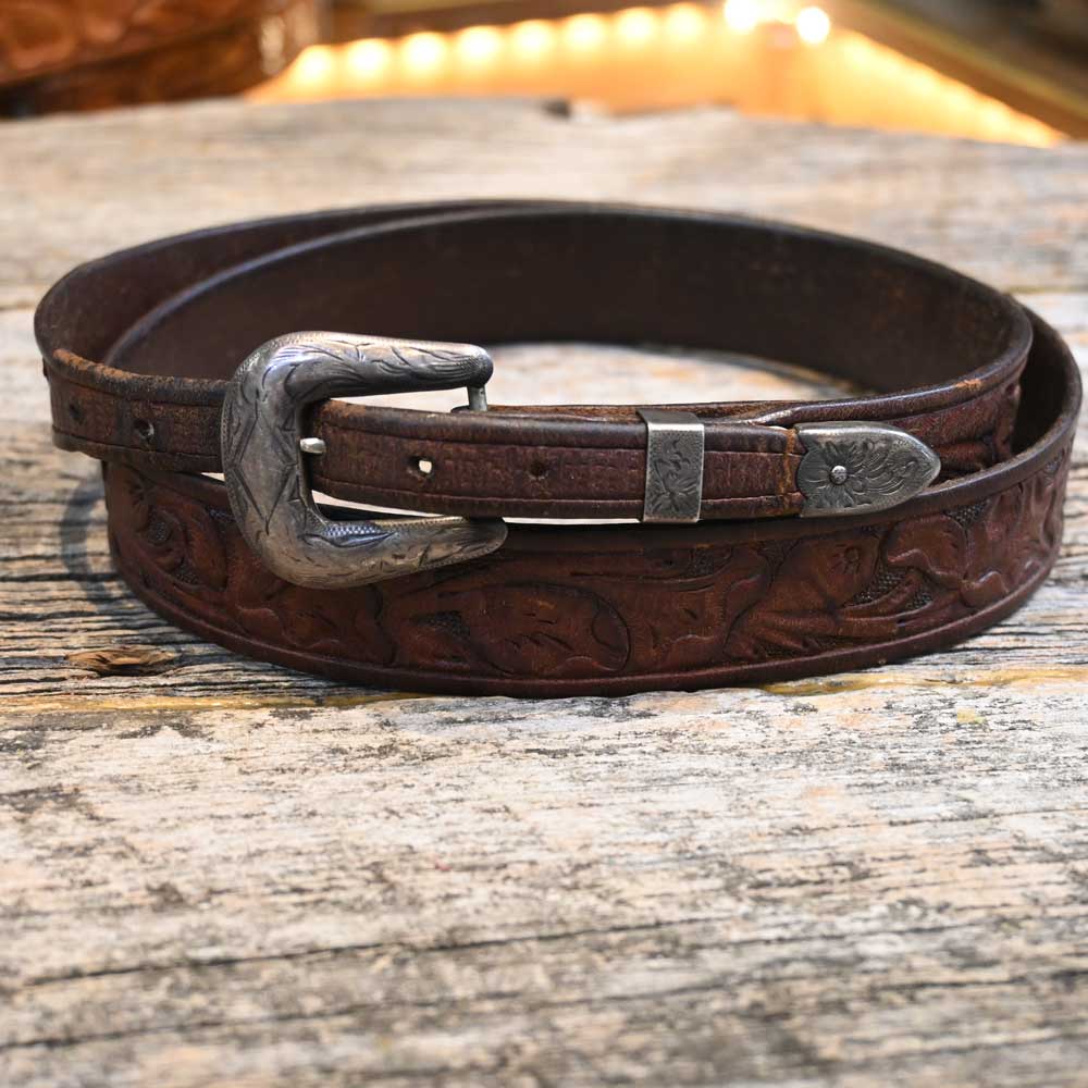 Vintage Western Tooled Belt with Sterling Silver Buckle Collectibles Teskey's