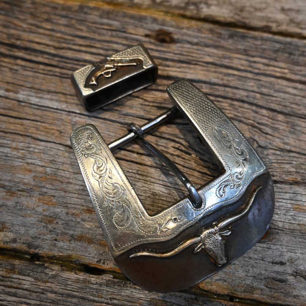 Handmade 2 Piece - Silver Engraved Buckle by R.F. Ford _CA1056