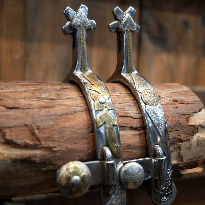 #625 Ron Tollison's Mounted Brass Arrow & Hearts Spurs