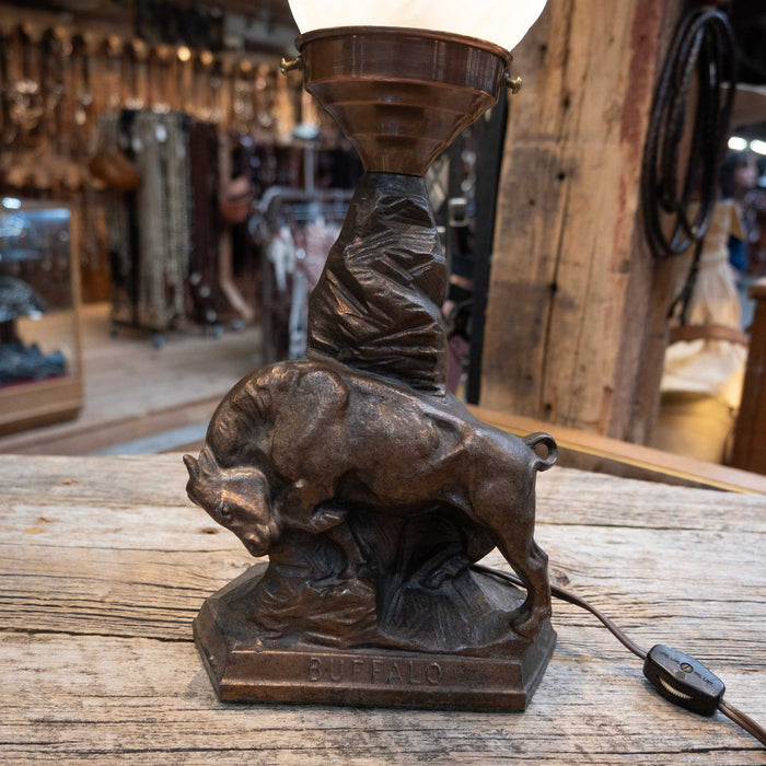 Vintage Cast Bronze Buffalo Lamp