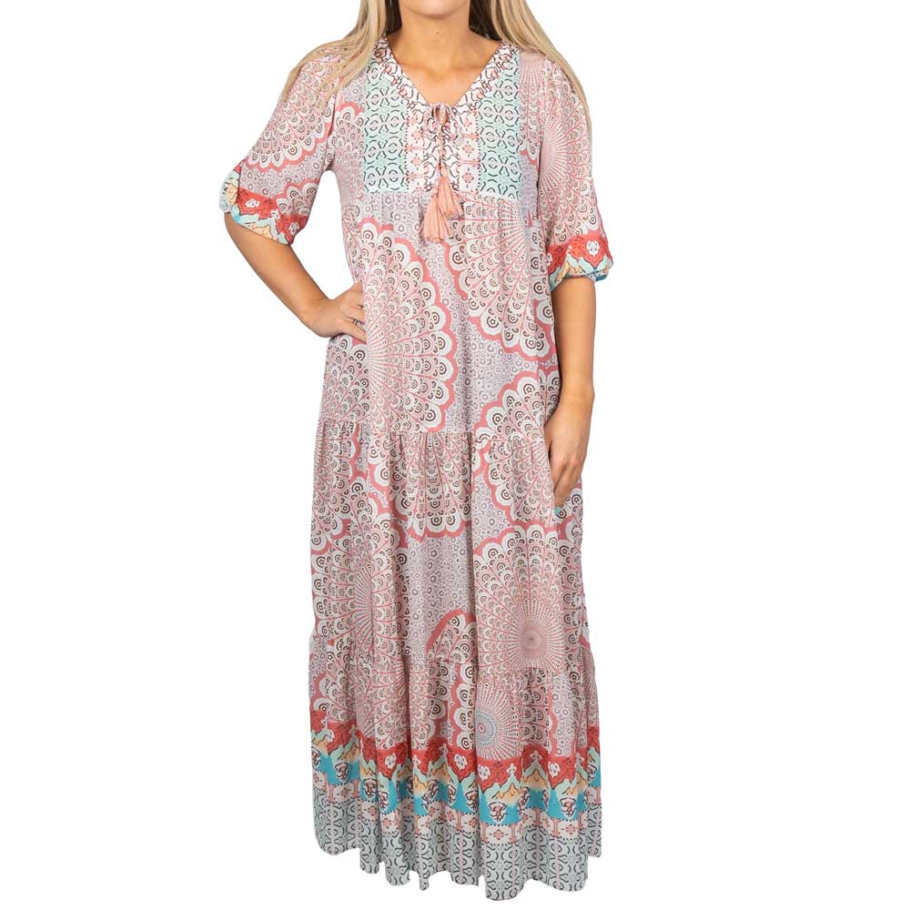 3/4 Sleeve Multi Print Maxi Dress - FINAL SALE WOMEN - Clothing - Dresses Cezele   