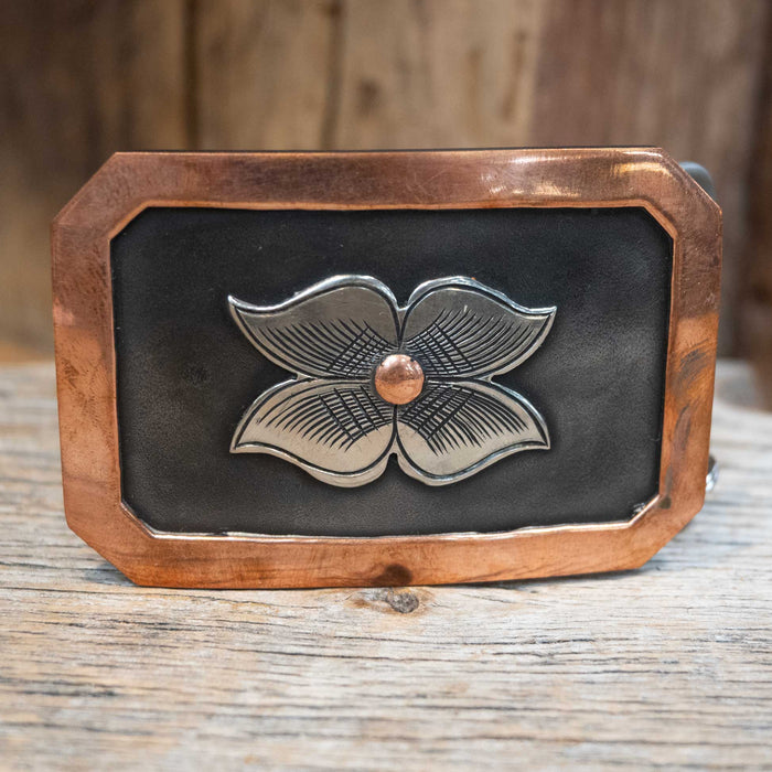 Turtle Jones Silver & Copper Mounted Floral Belt Buckle