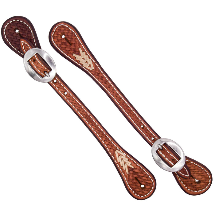 Teskey's Basketweave Spur Straps w/Rawhide Tack - Spur Straps Teskey's