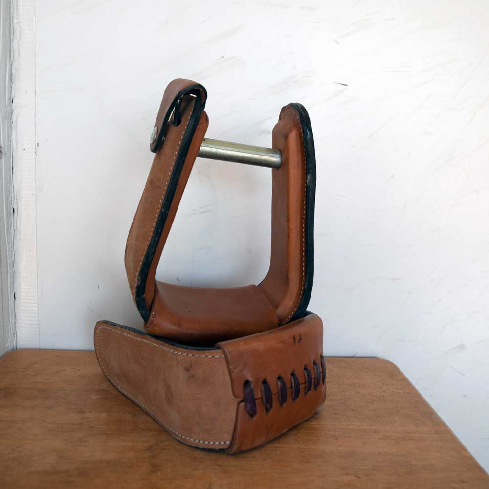 Like New Leather Covered Roping Stirrups Sale Barn Teskeys   