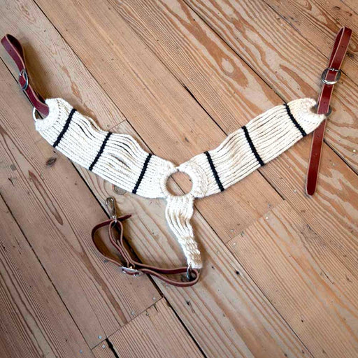Handmade White Striped 3pc Breast Collar Tack - Breast Collars Iron Horse Head Brand