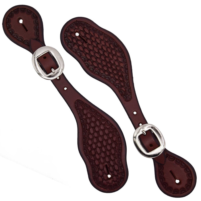 Teskey's Basketweave Spur Straps w/Shell Border