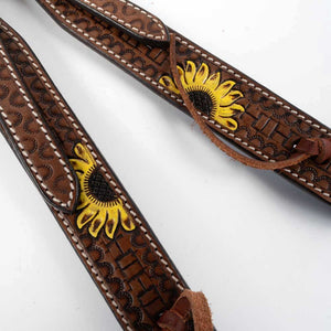 Teskey's One Ear Sunflower Engraved Headstall Tack - Headstalls Teskeys   