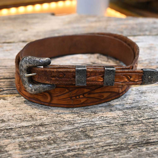 Tex Tan Tooled Vintage Western Belt with Sterling Silver Buckle Collectibles Teskey's