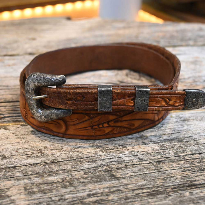 Vintage Tooled Western Belt w/Sterling Buckle Collectibles Tex Tan