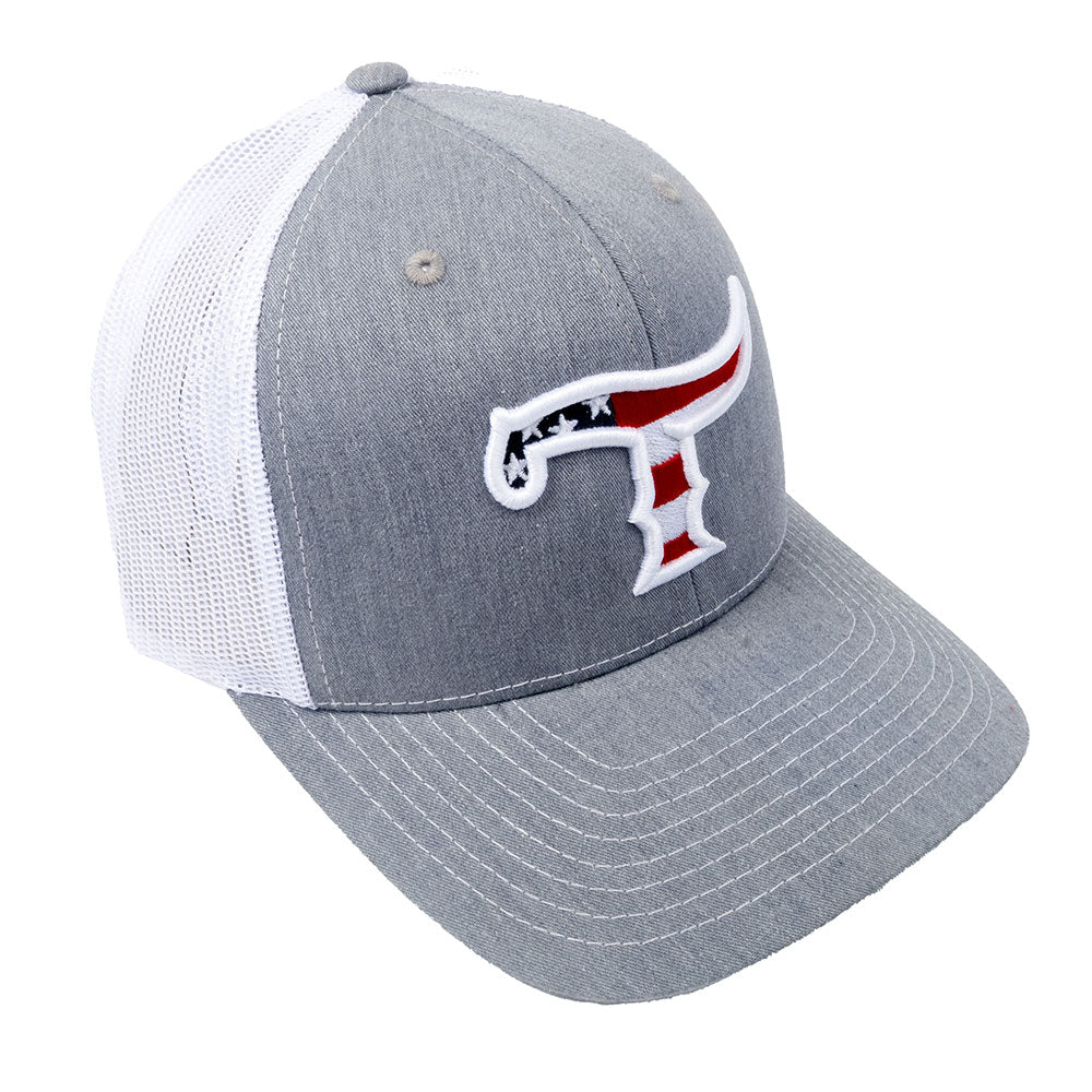 Teskey's 3D American Flag T Logo Cap - Heather Grey/White TESKEY'S GEAR - Baseball Caps RICHARDSON   