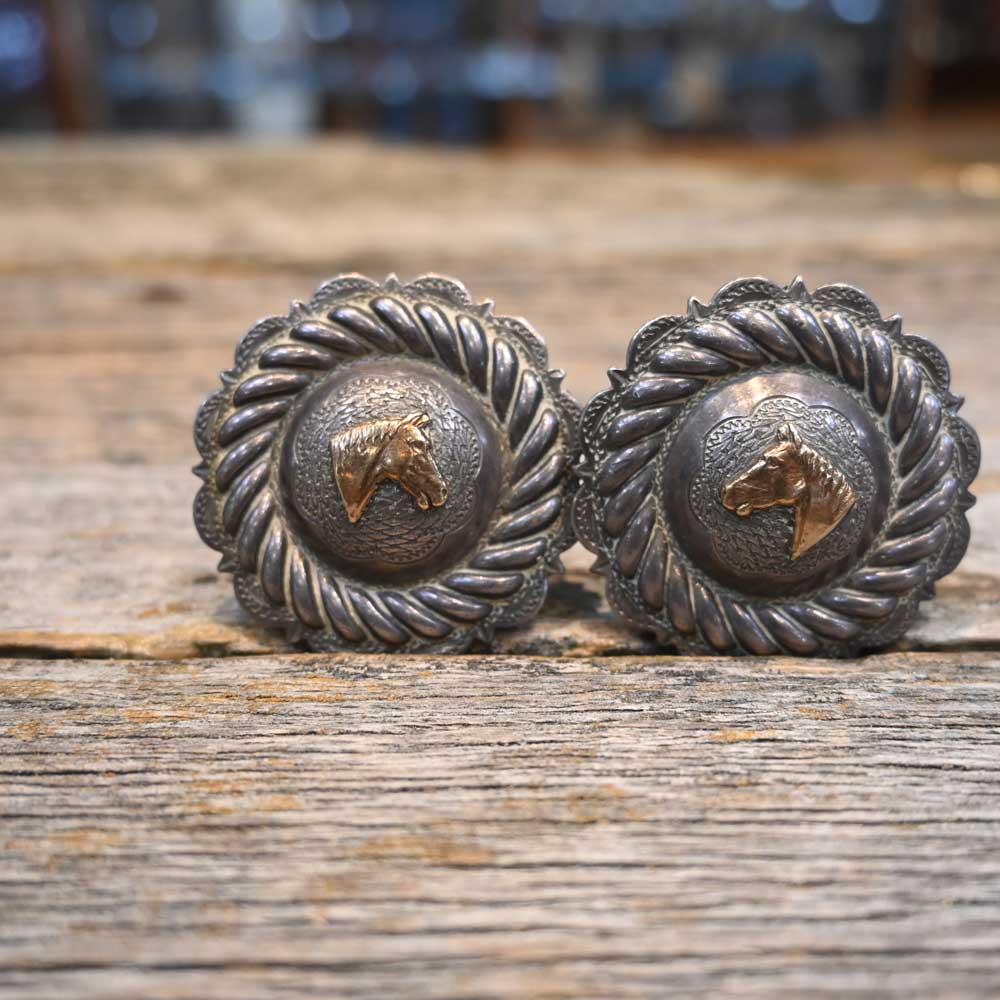 Vintage Western Bridle Conchos by Keystone Bros. Silver and 14K gold Horse Heads_CA1049 Collectibles Key Stone Bros.   