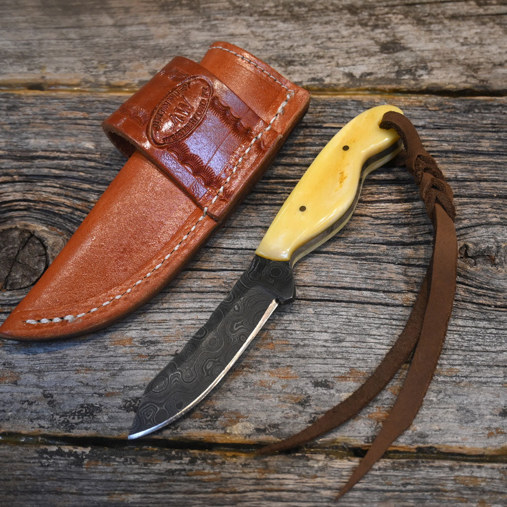 Justin Wiley Handmade Damascus Steel Knife with Leather Sheath WK018 Knives - Knife Accessories JUSTIN WILEY   