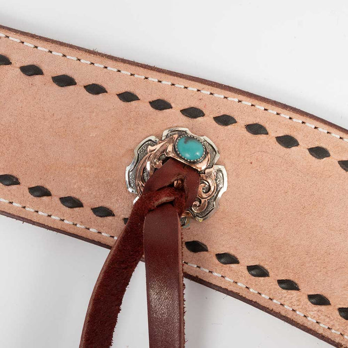 Teskey's 3" Roughout Buckstitch Breast Collar With Strings Tack - Breast Collars Teskey's Turquoise  