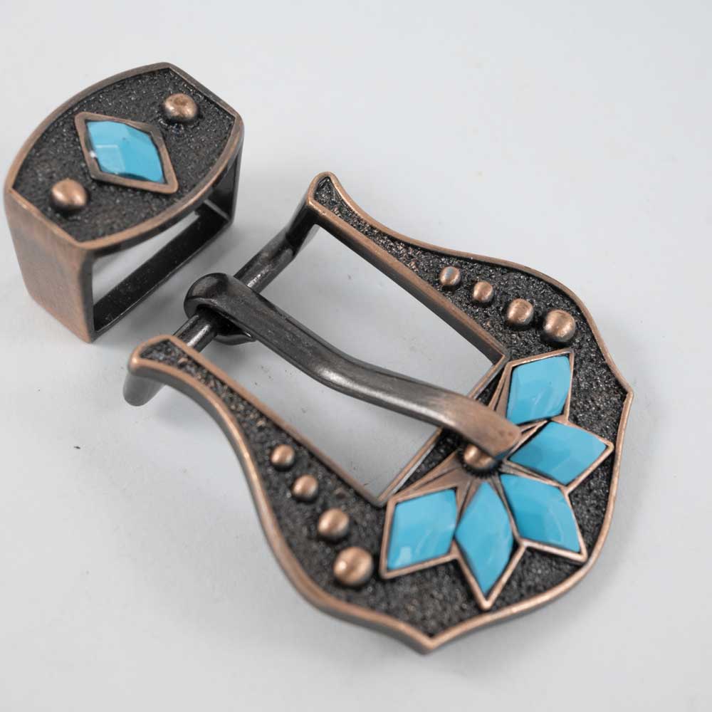 Copper Buckle With Turquoise Stones and Keeper Tack - Conchos & Hardware MISC   