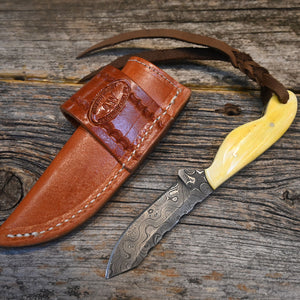 Justin Wiley Handmade Damascus Steel Knife with Leather Sheath WK018 Knives - Knife Accessories JUSTIN WILEY   