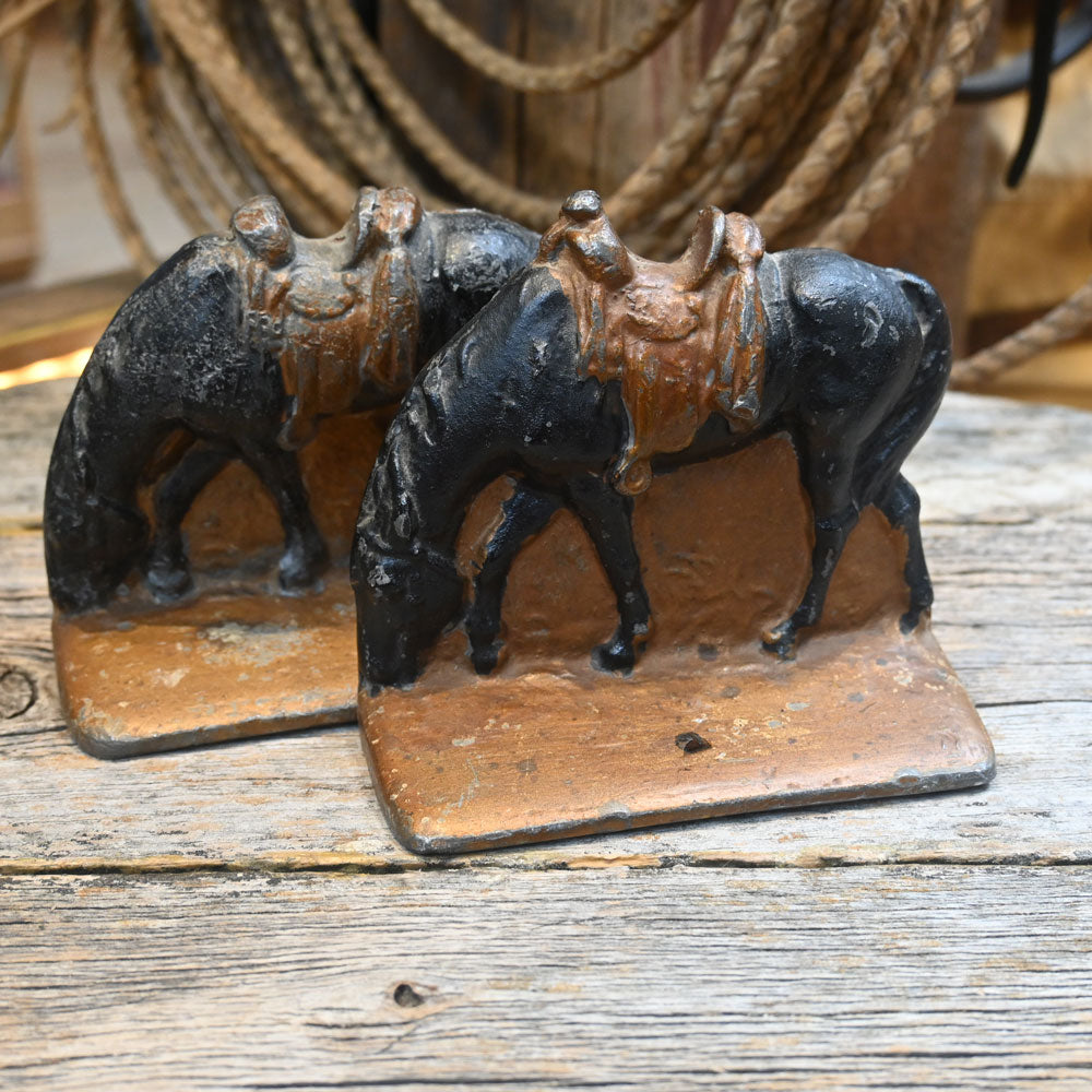 Vintage "Black Grazing Horses" Bookends _CA1234 Collectibles Teskeys