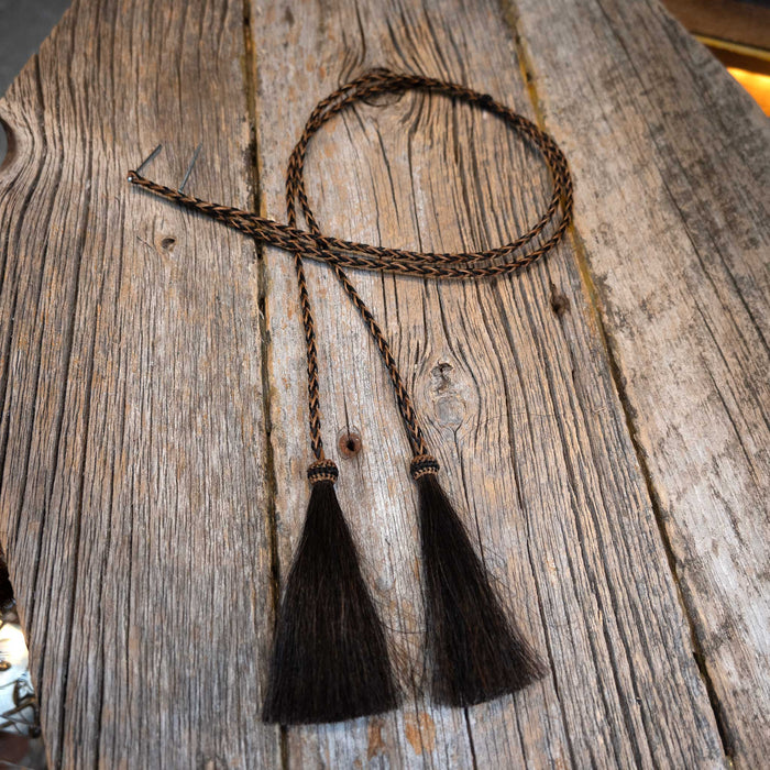 Handmade Black & Tan Horse Hair Stampede Strings HATS - HAT RESTORATION & ACCESSORIES Teskey's
