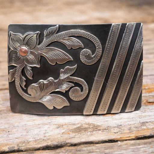 Turtle Jones Silver Striped Floral Buckle ACCESSORIES - Additional Accessories - Buckles Turtle Jones