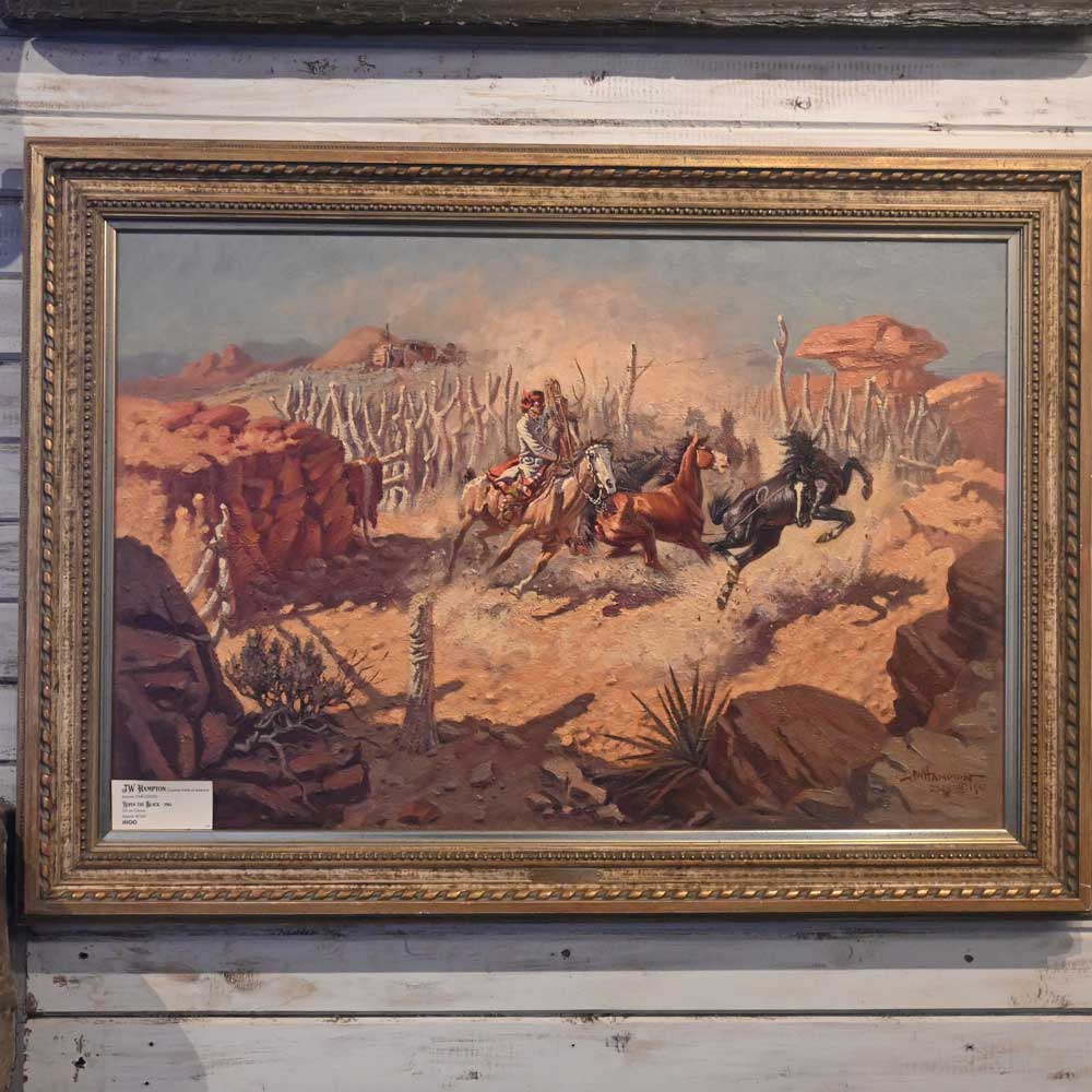J.W. Hampton Painting - "Ropin the Black" Cowboy Artist of America  PA108 Collectibles J.W. Hampton   