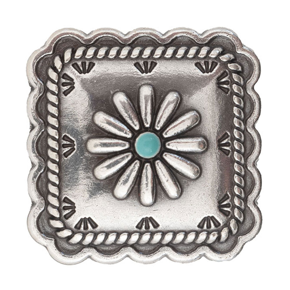 Antique Turquoise Square Rope Edge Concho Tack - Conchos & Hardware - Conchos Rockin Out Silver   