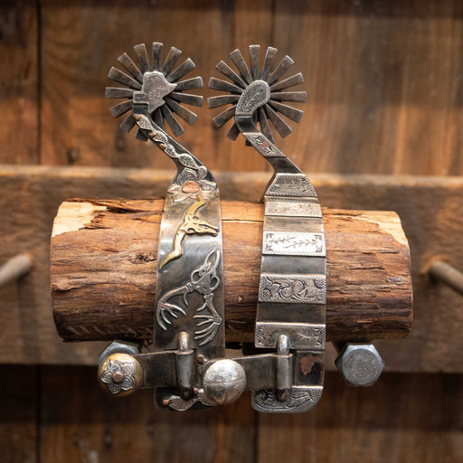B. Mauney Silver & Copper Mounted 16pt Spurs Tack - Spurs B. Mauney