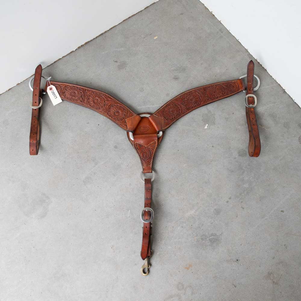 Used Cactus Saddlery Fully Floral Tooled Roping Breast Collar Sale Barn MISC   