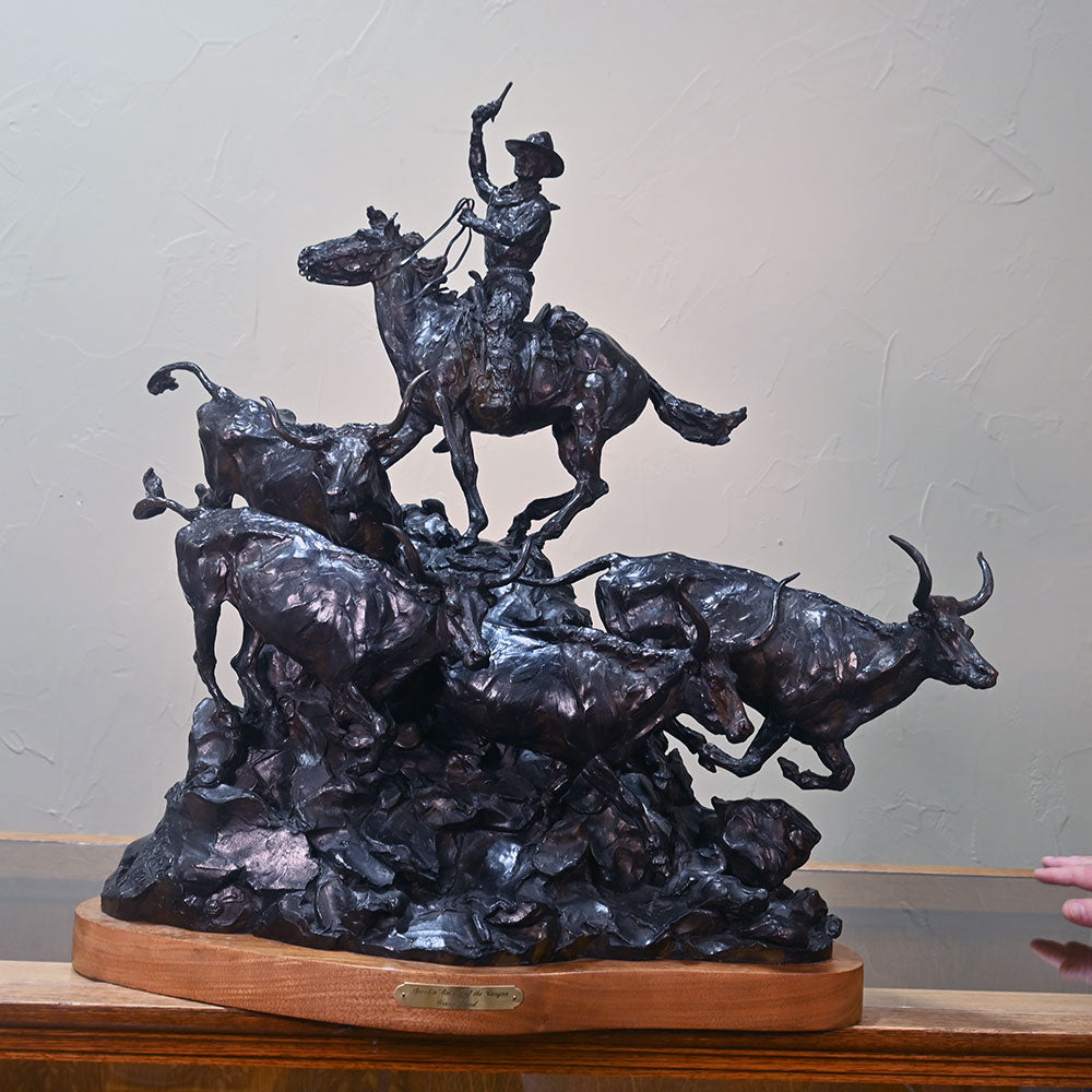 "Spookin' Them Out Of The Canyon" Bronze Sculpture By Grant Speed 1984