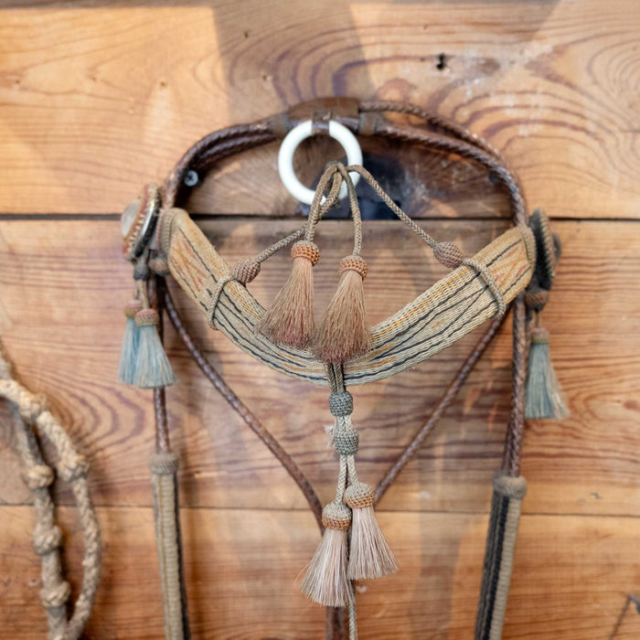 Vintage Prison made Rawhide & Horse Hair Bridle Rig & Rawhide Romels Tack - Rigs MISC
