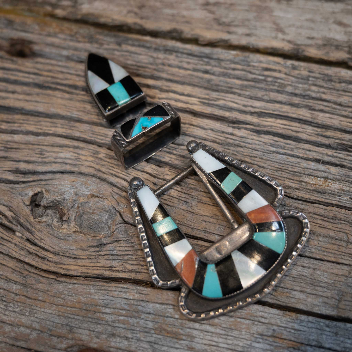Vintage 3 Pc. Native Buckle w/ Inlayed Stones Collectibles Vintage