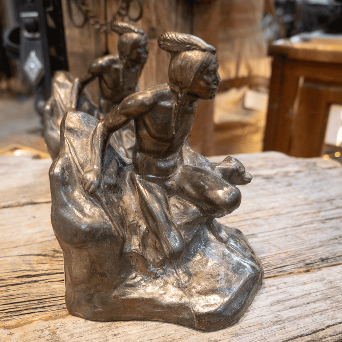 Vintage Pewter Indian Seeker w/dog Bookends