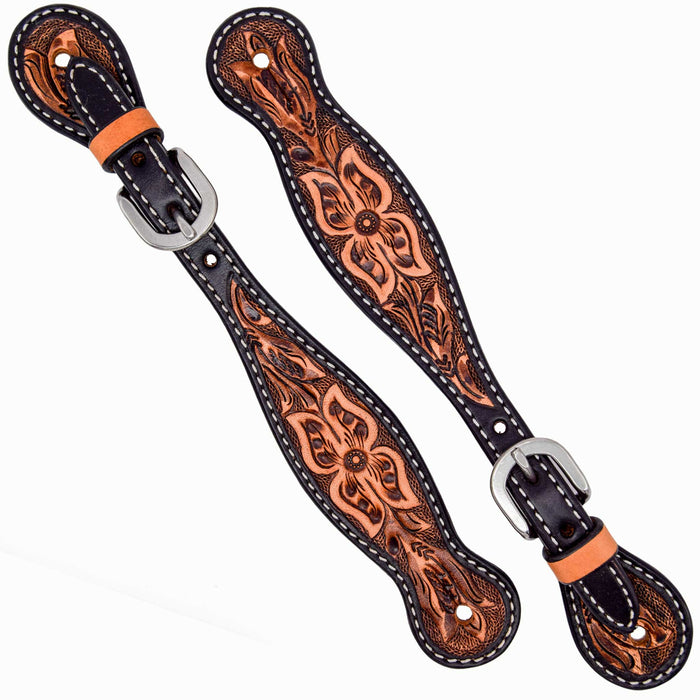 Weaver Turquoise Cross Floral Tooled Ladies Spur Straps