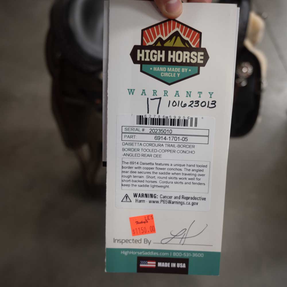 17" HIGH HORSE DAISETTA CORDURA TRAIL SADDLE Teskeys