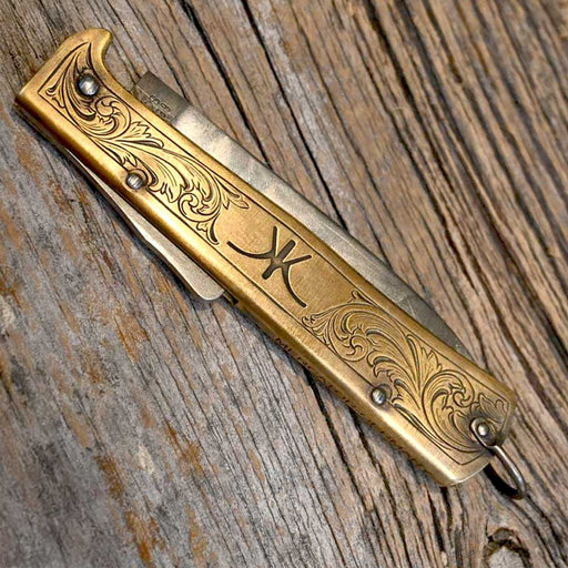 Kerry Kelley Brass Engraved Otter Pocket Knife Knives Kerry Kelley