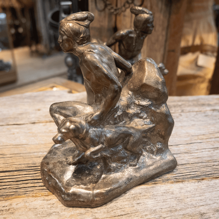 Vintage Pewter Indian Seeker w/dog Bookends