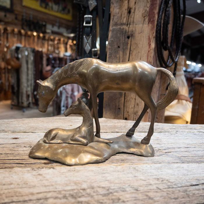 Mid Century Brass Horse & Foal Sculpture