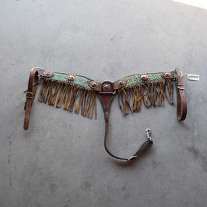 Used Turquoise Printed / Fringed / Conchos Roping Breast Collar Sale Barn Teskeys   