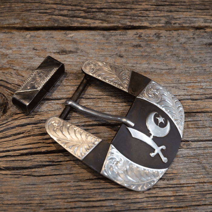 2 Pc. Wayne Dollar Silver Mounted 1" Belt Buckle