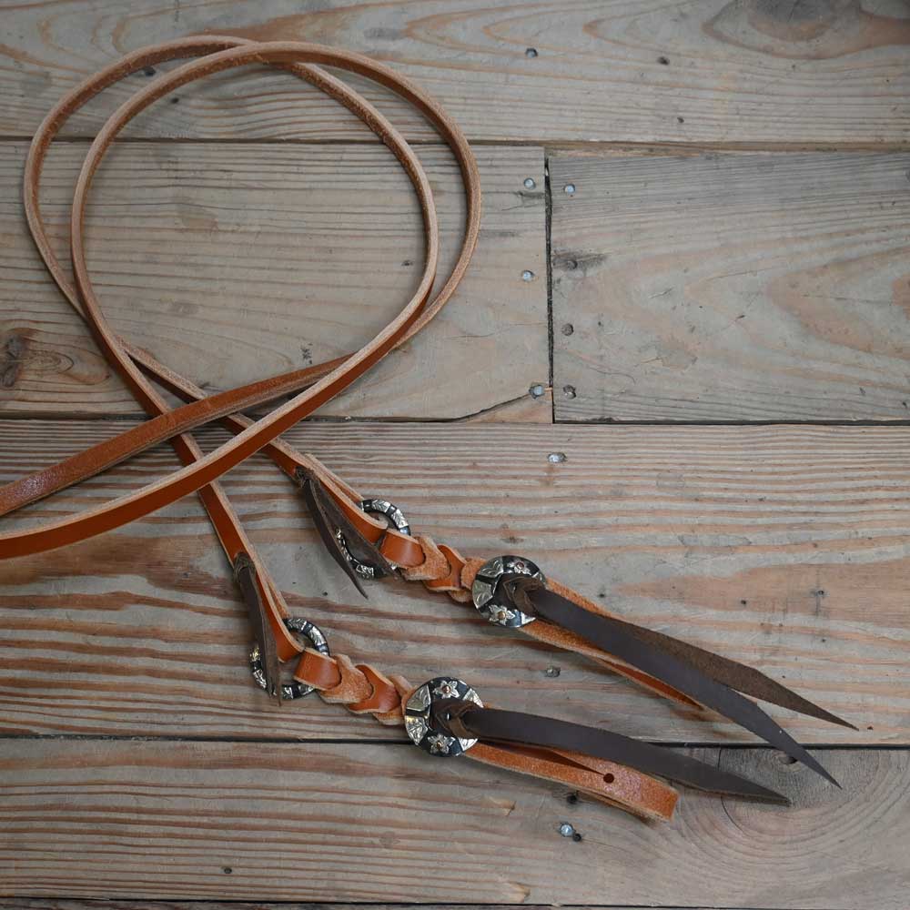 Joe Hipp 8ft. Roping Reins with Silver/Copper Conchos JHL006 Tack - Reins Joe Hipp   