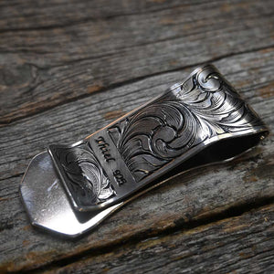 Handmade Silver engraved money clip by THIEL   _CA911 Collectibles THiel   