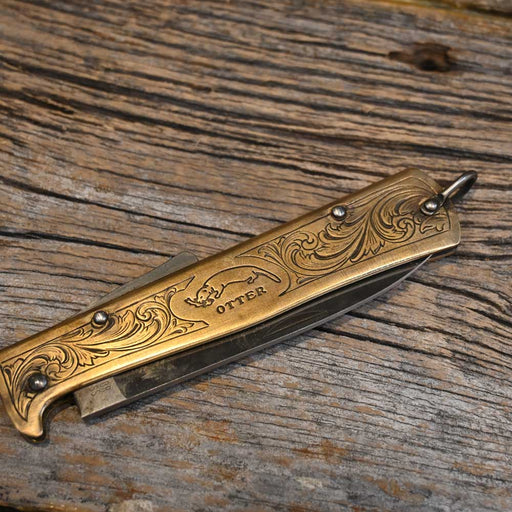 Kerry Kelley Brass Engraved Otter Pocket Knife Knives Kerry Kelley