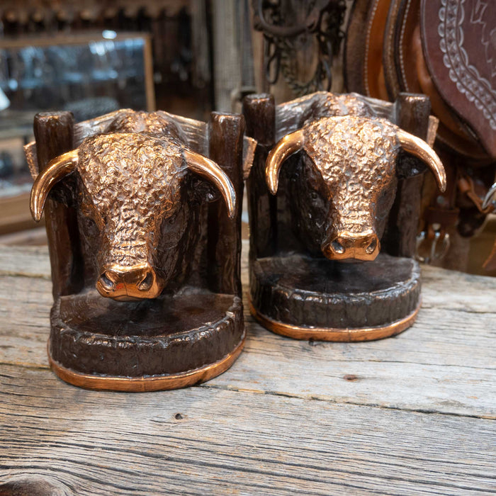 Vintage & Rare Metal Dodge Inc. Hereford Bull Bookends