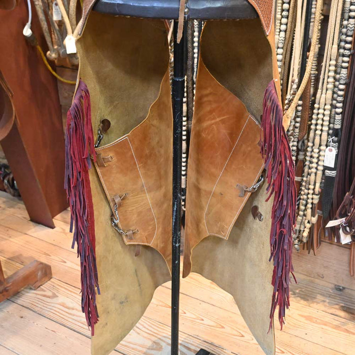 Tooled "JW" Batwing Chaps w/Red Fringe Tack - Chaps & Chinks MISC