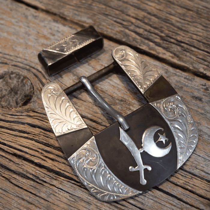 2 Pc. Wayne Dollar Silver Mounted 1" Belt Buckle