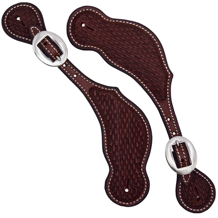 Teskey's Basketweave Spur Straps w/White Stitching