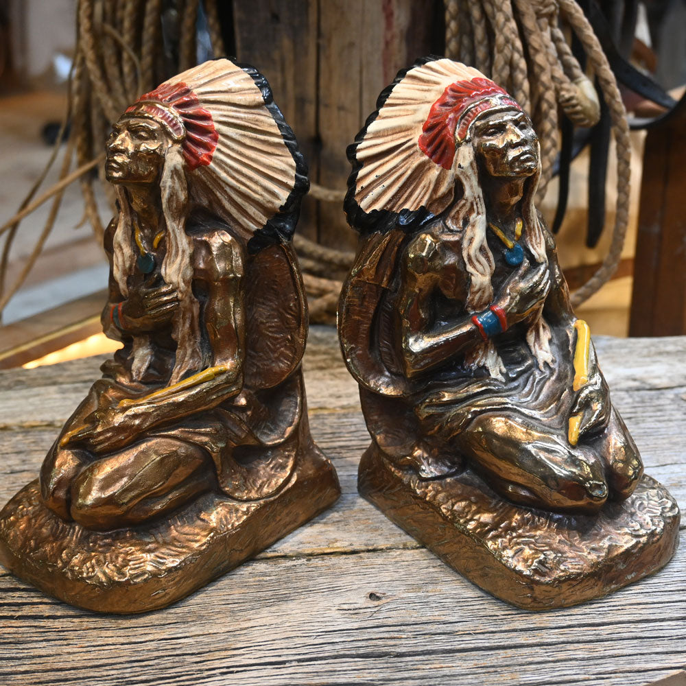 Rare Vintage Excellent Condition 1920's Medicine Man Indian Bronze Bookends Collectibles Teskey's