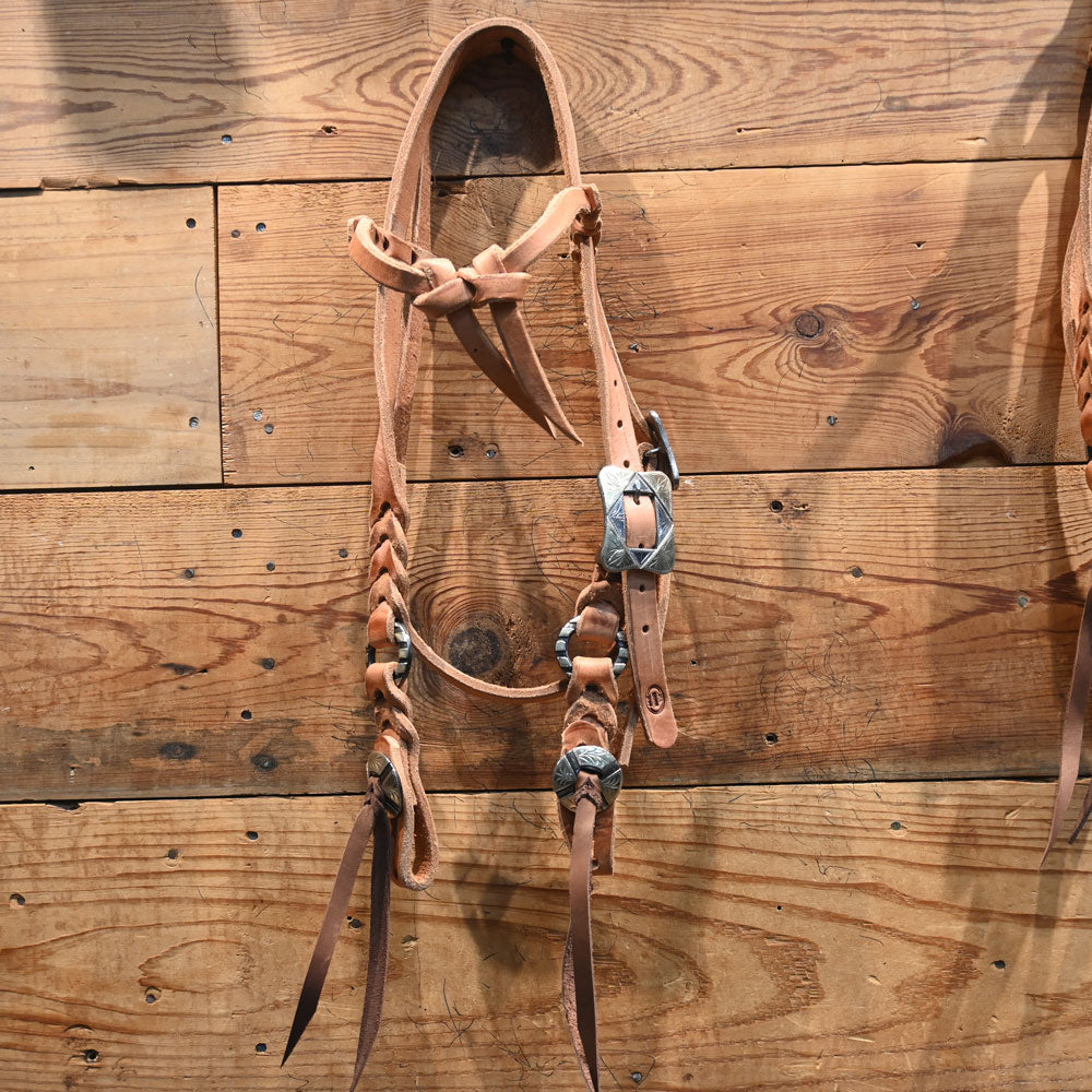 Joe Hipp Braided Leather Headstall with Cheek Ring and Headstall Buckle JHL038 Tack - Headstalls Joe Hipp