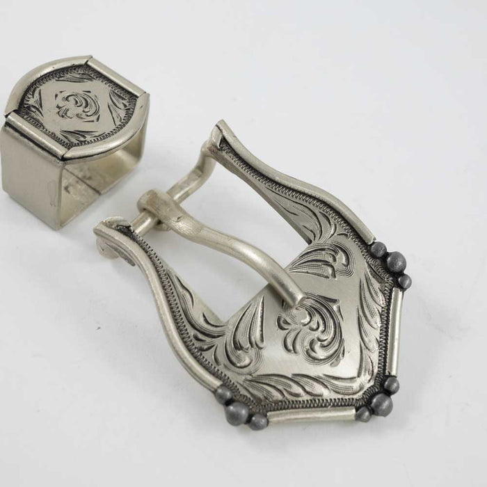 Silver Engraved Buckle With Keeper Tack - Conchos & Hardware MISC   
